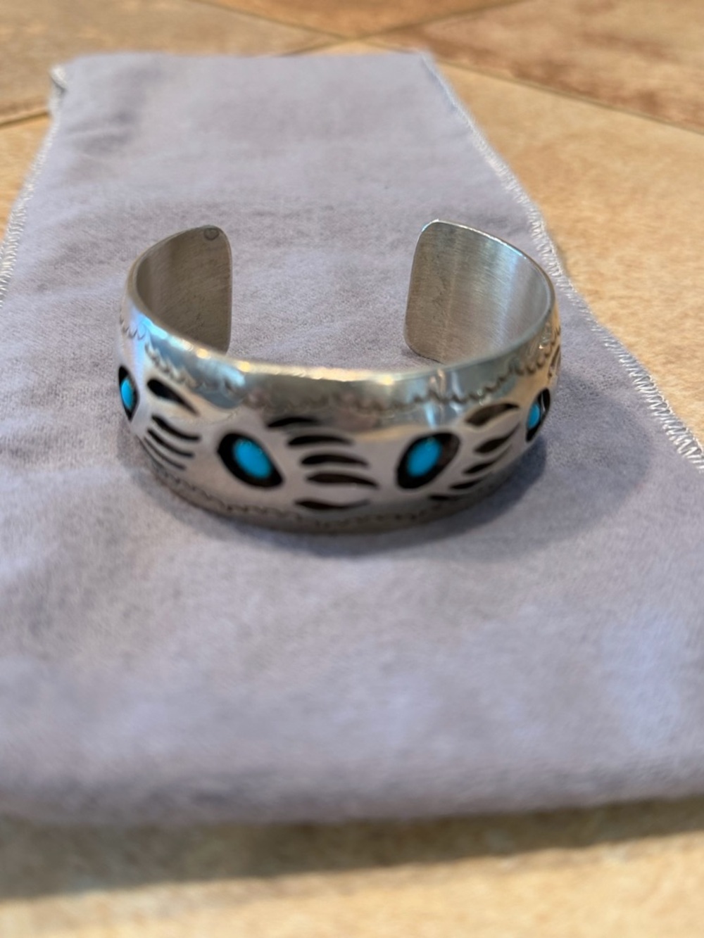 Turquoise Accent sterling Silver Cuff Bracelet bear paw